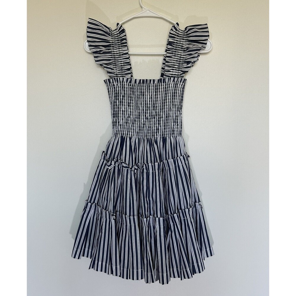 Hill House Navy White Striped Smocked Ruffle Cotton Dress – Size XS